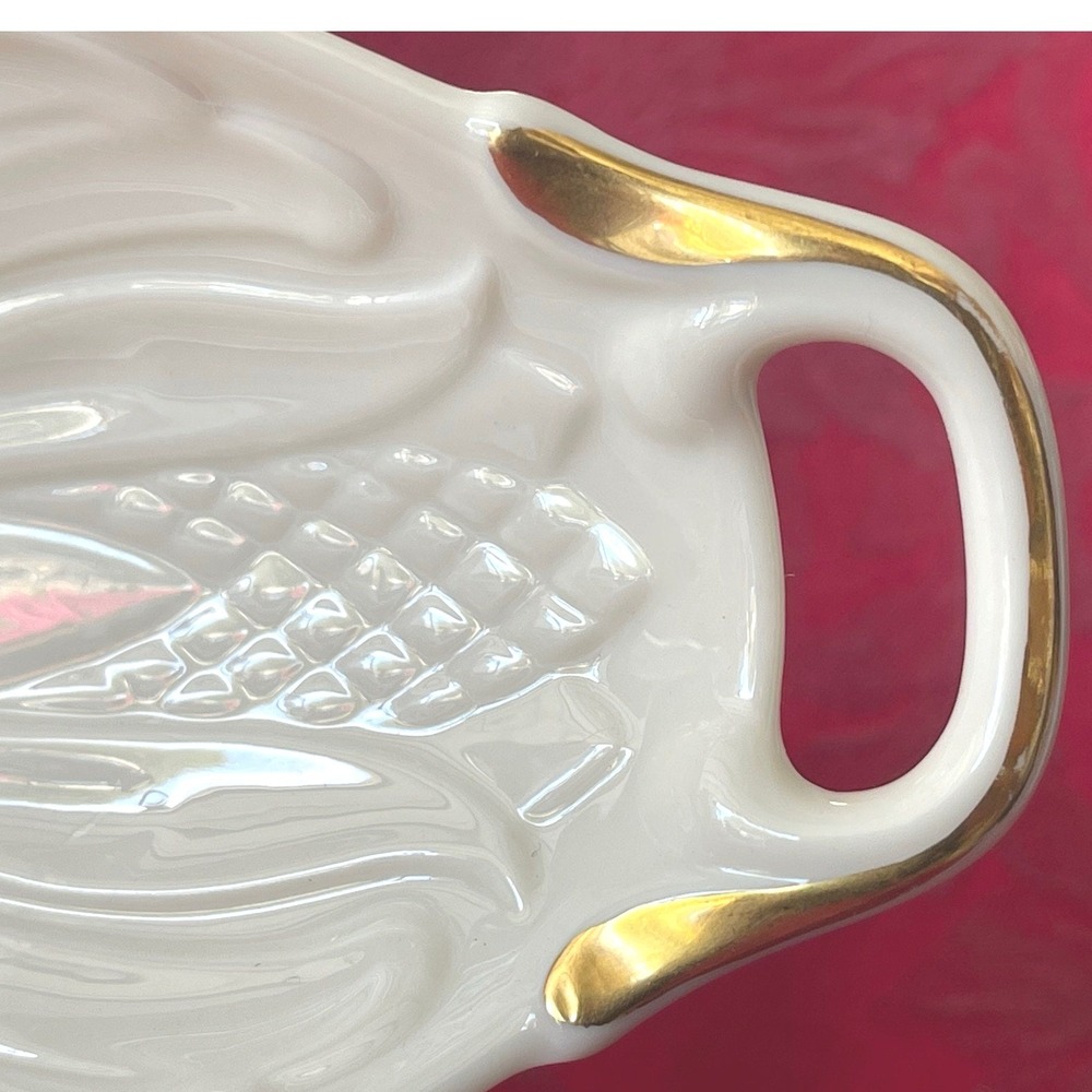 Lenox Monaco White Porcelain Embossed Oblong Serving Dish 24k Gold Handles USA - Picture 6 of 9